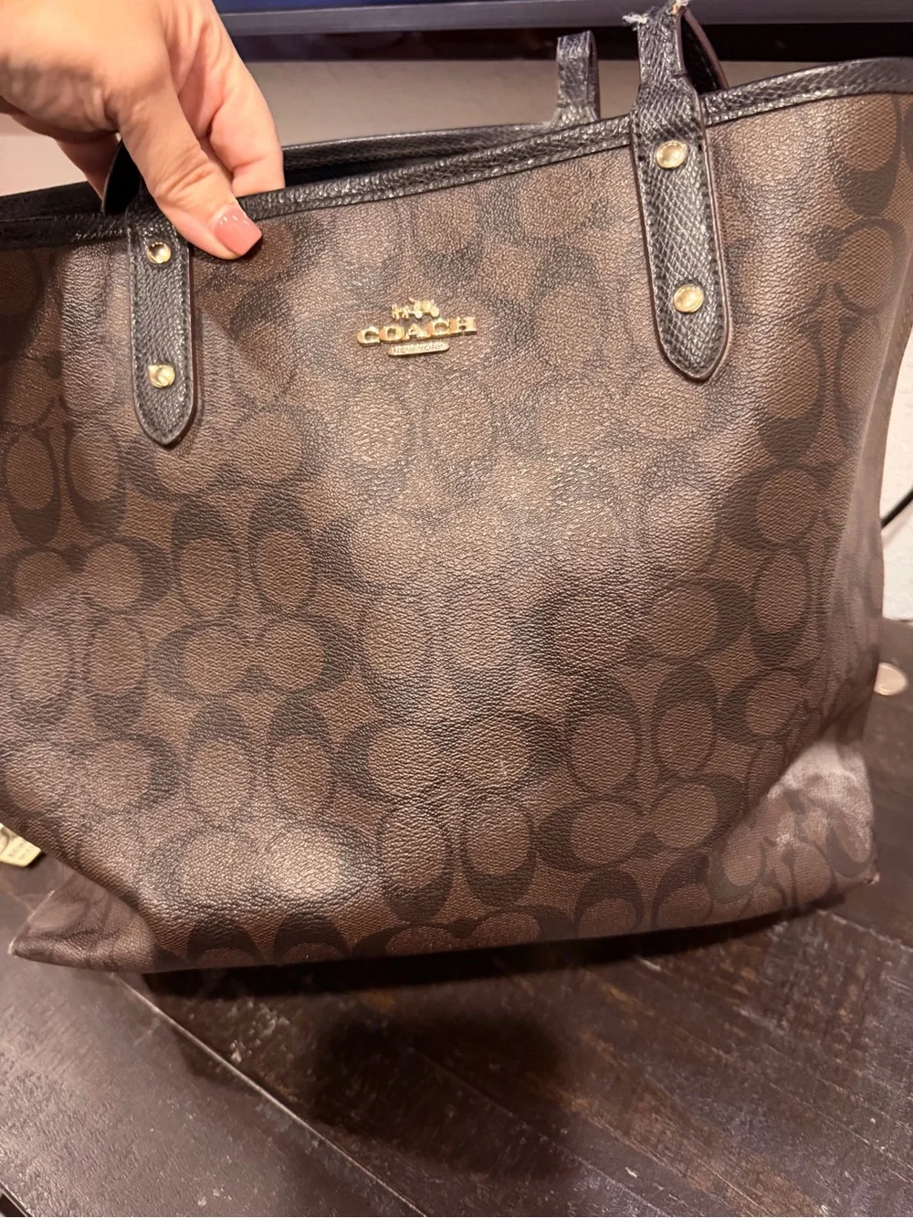 Coach Brown Signature Tote with Dark Brown Wallets Set